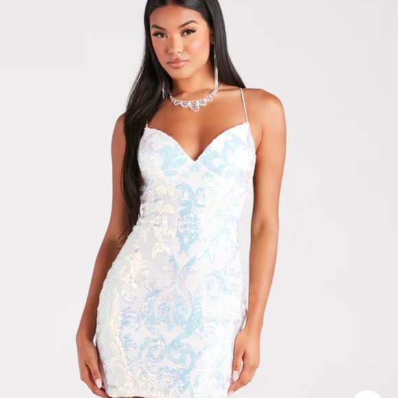 Windsor Dresses & Skirts - ‼️SOLD‼️ Windsor Laura Sequin Strappy Back Mini Party Dress - White